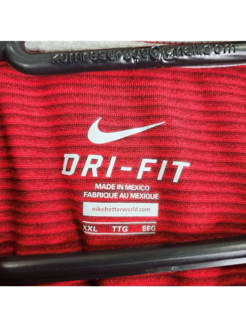 Mens Nike Dri-Fit Red Striped T Shirt Short Sleeve Crew Neck Polyester Size XXL